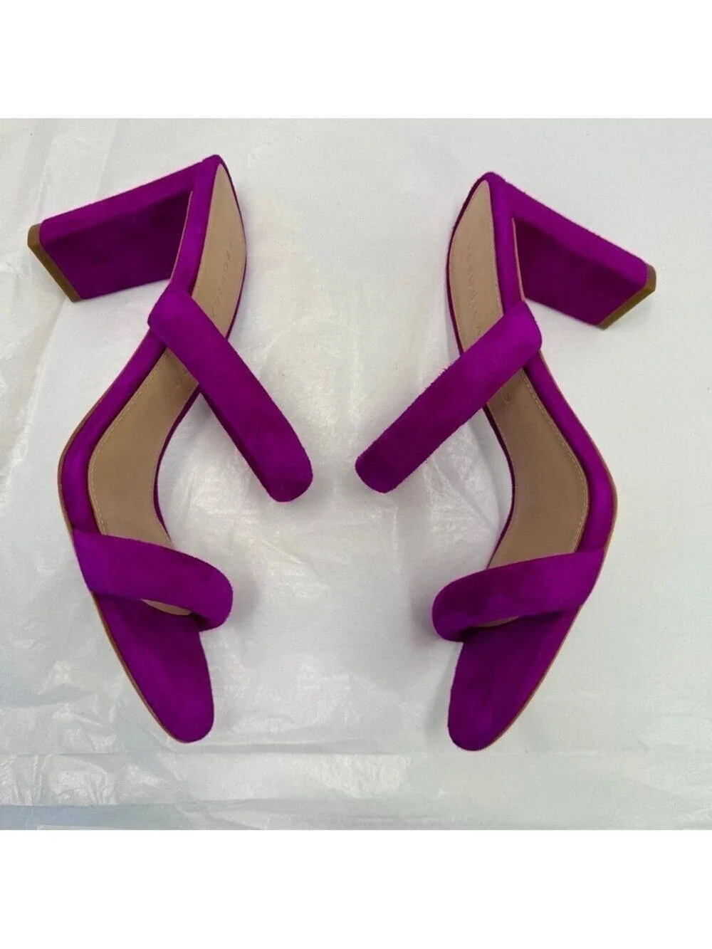 Veronica Beard Gauley Suede Mules Heel Sandals in Raspberry Womens 6.5